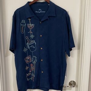 Tommy Bahama Navy Shirt with Festive Embroidery